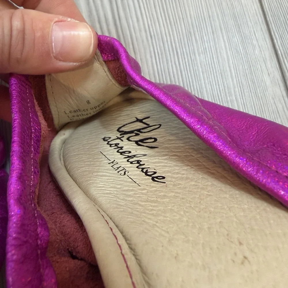NEW The Storehouse Flats Women 8 Foldable Leather Ballet Shoes Fuschia Pink Foil